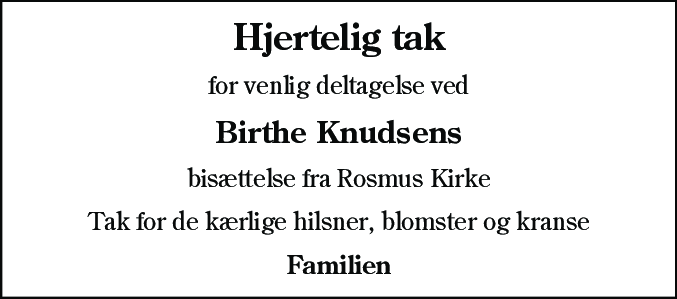 Dødsannonce for Birthe Knudsen