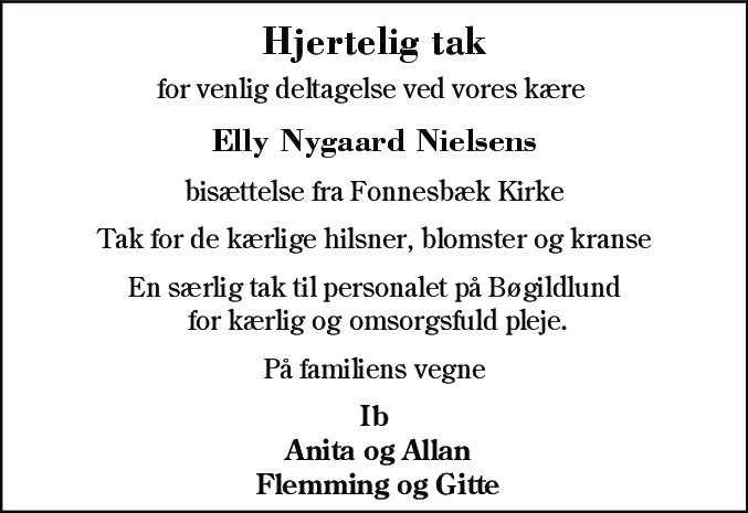 Dødsannonce for Elly Nygaard Nielsen