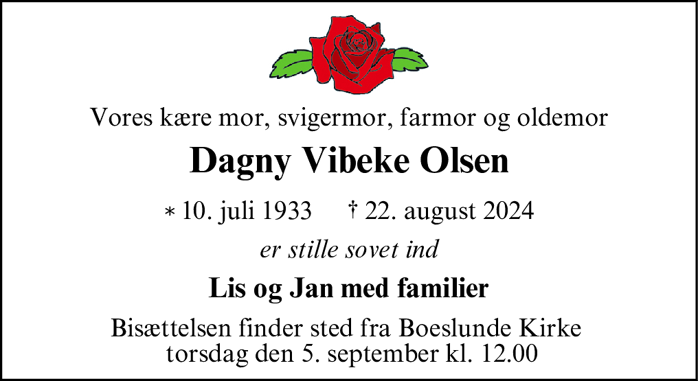 Dødsannonce for Dagny Vibeke Olsen