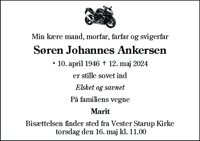 Dødsannonce for Søren Johannes Ankersen