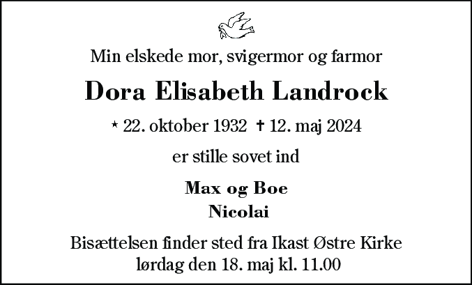 Dødsannonce for Dora Elisabeth Landrock