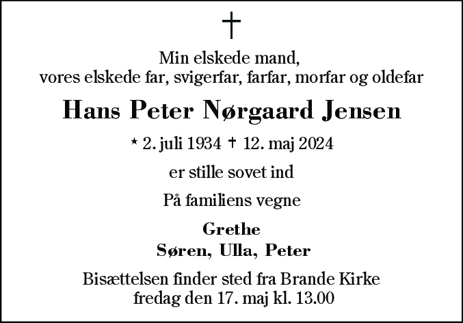 Dødsannonce for Hans Peter Nørgaard Jensen
