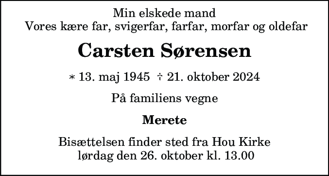 Dødsannonce for Ib Carsten Sørensen