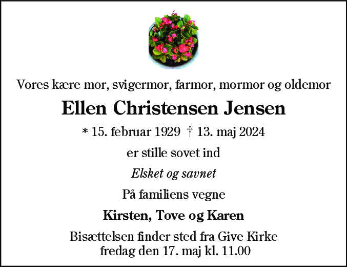Dødsannonce for Ellen Christensen Jensen
