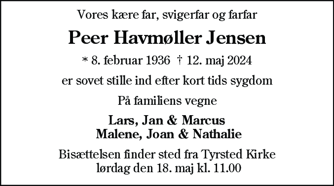Dødsannonce for Peer Havmøller Jensen