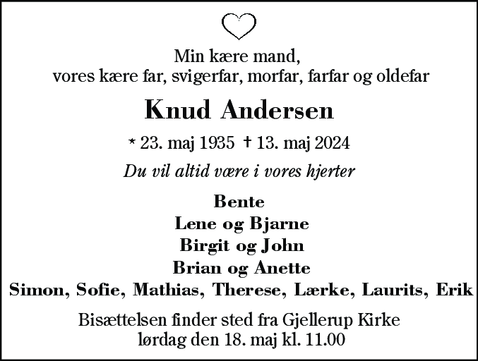 Dødsannonce for Knud Andersen
