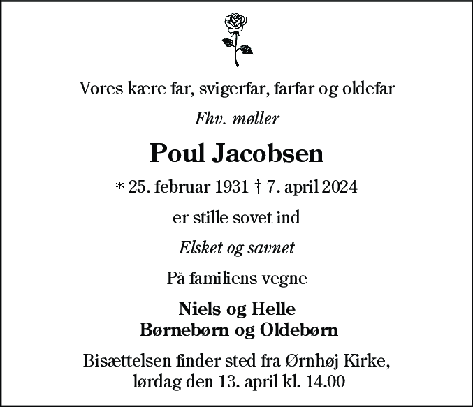 Dødsannonce for Poul Jacobsen