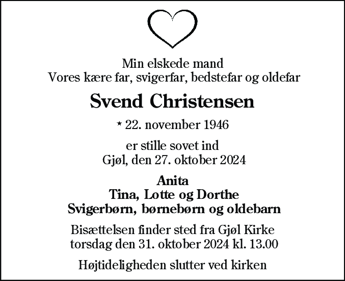 Dødsannonce for Svend Aage Christensen