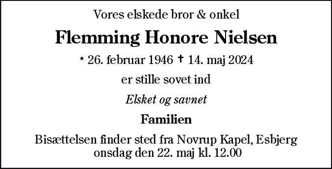 Dødsannonce for Flemming Honore Nielsen