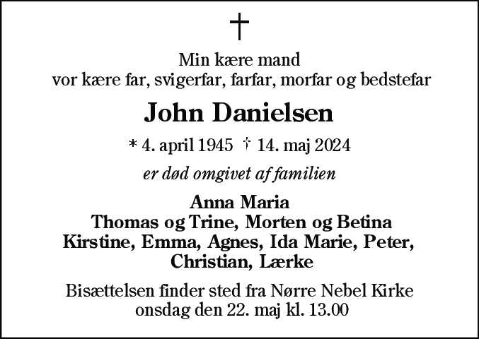 Dødsannonce for John Danielsen