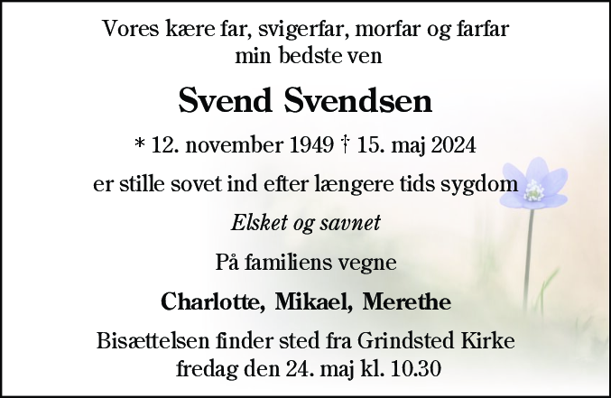 Dødsannonce for Svend Svendsen
