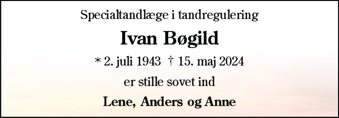 Dødsannonce for Ivan Bøgild