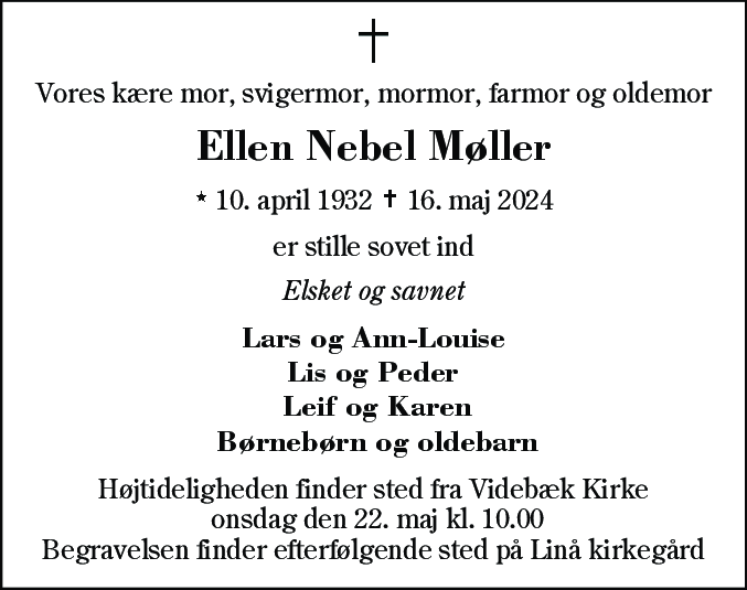 Dødsannonce for Ellen Møller