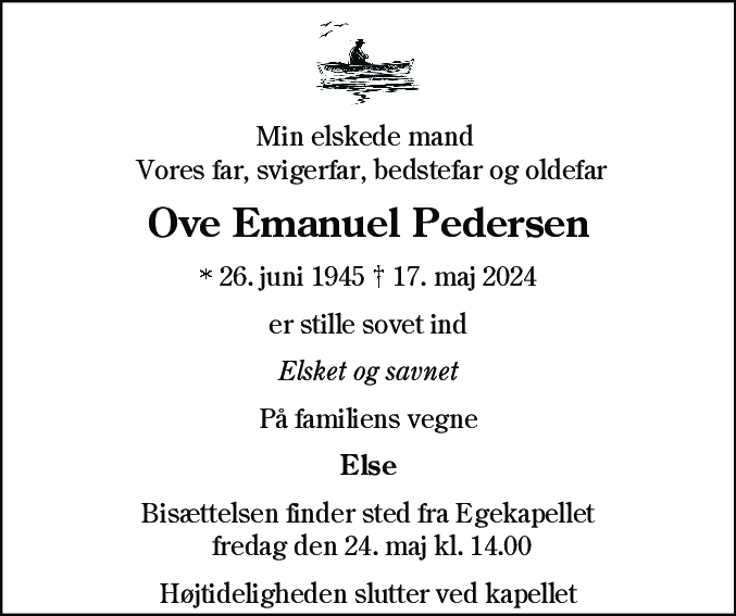 Dødsannonce for Ove Emanuel Pedersen