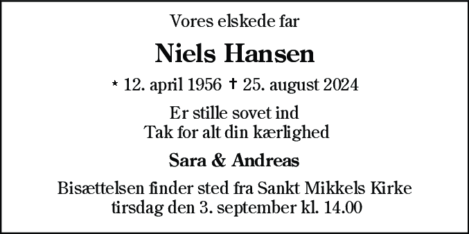 Dødsannonce for Niels Hansen