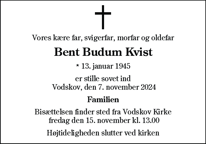 Dødsannonce for Bent Budum Kvist