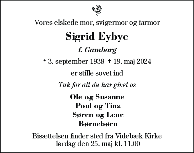 Dødsannonce for Sigrid Eybye