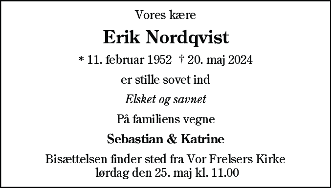 Dødsannonce for Erik Nordqvist