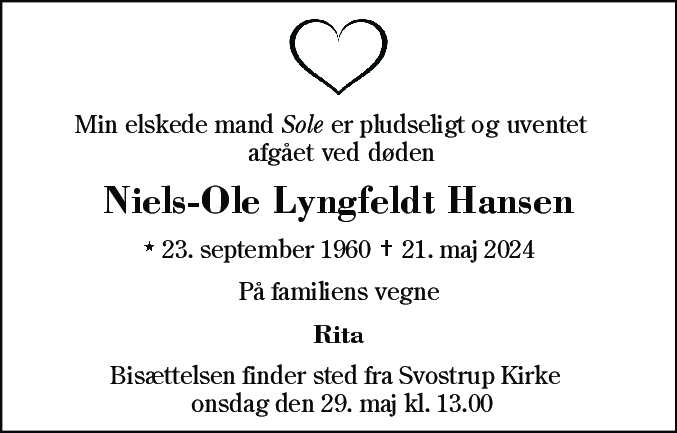 Dødsannonce for Niels-Ole Lyngfeldt Hansen