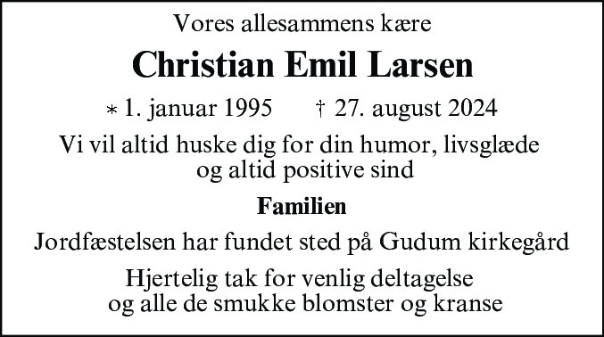 Dødsannonce for Christian Emil Larsen