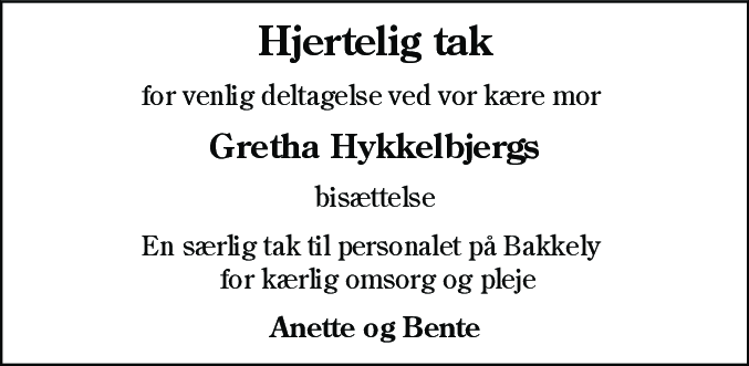 Dødsannonce for Gretha Hykkelbjerg
