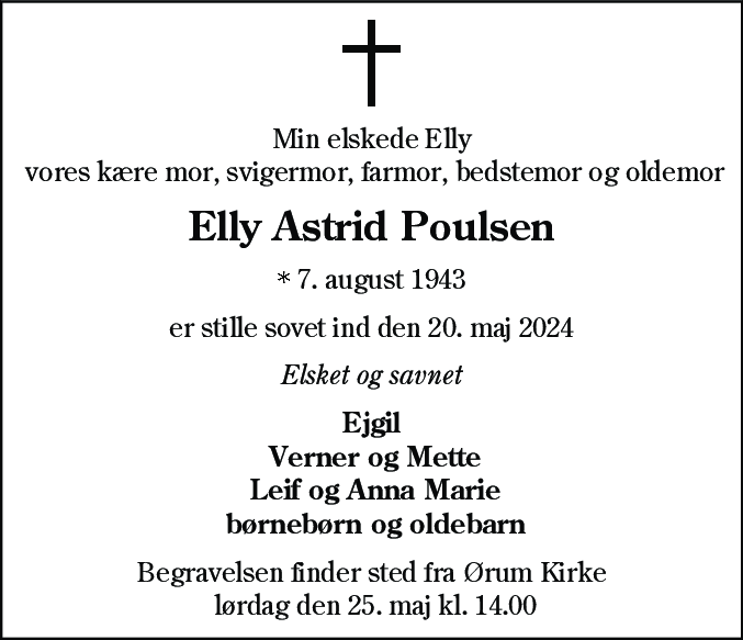 Dødsannonce for Elly Astrid Poulsen