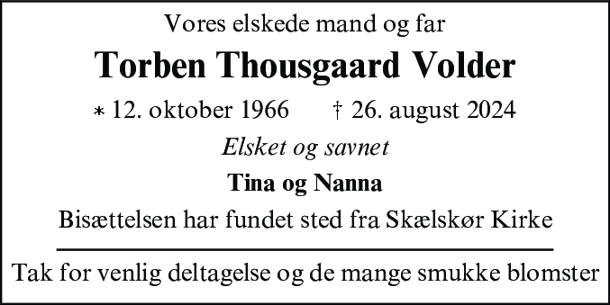 Dødsannonce for Torben Thousgaard Volder