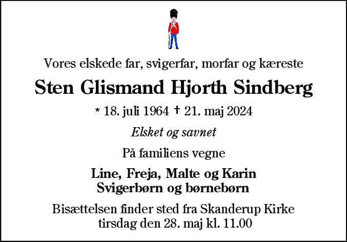 Dødsannonce for Sten Glismand Hjorth Sindberg