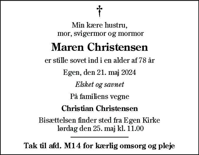 Dødsannonce for Maren Christensen
