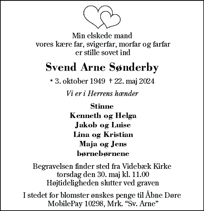 Dødsannonce for Svend Arne Sønderby