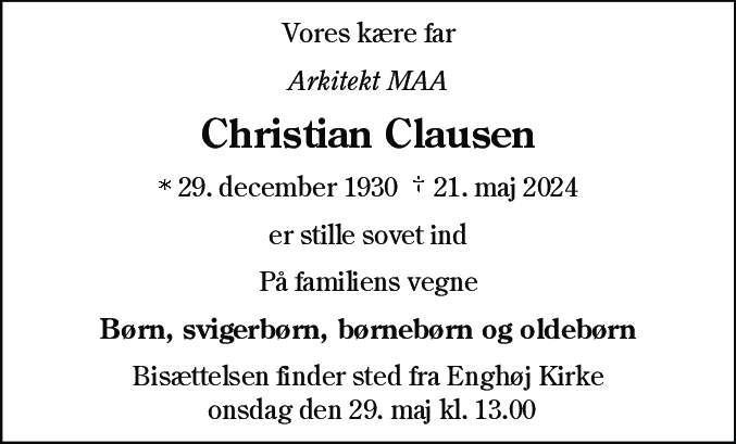Dødsannonce for Christian Clausen