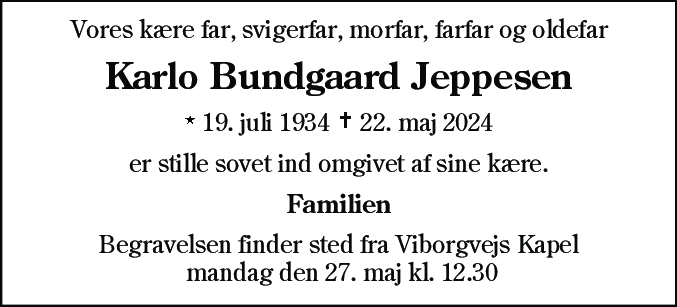 Dødsannonce for Karlo Bundgaard Jeppesen
