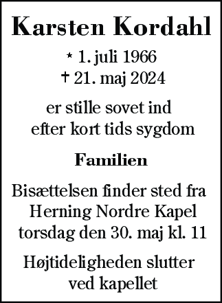 Dødsannonce for Karsten Kordahl