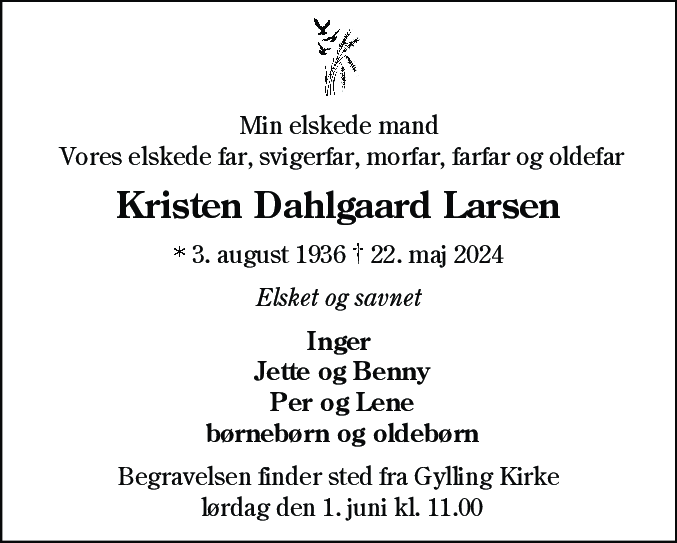 Dødsannonce for Kristen Dahlgaard Larsen