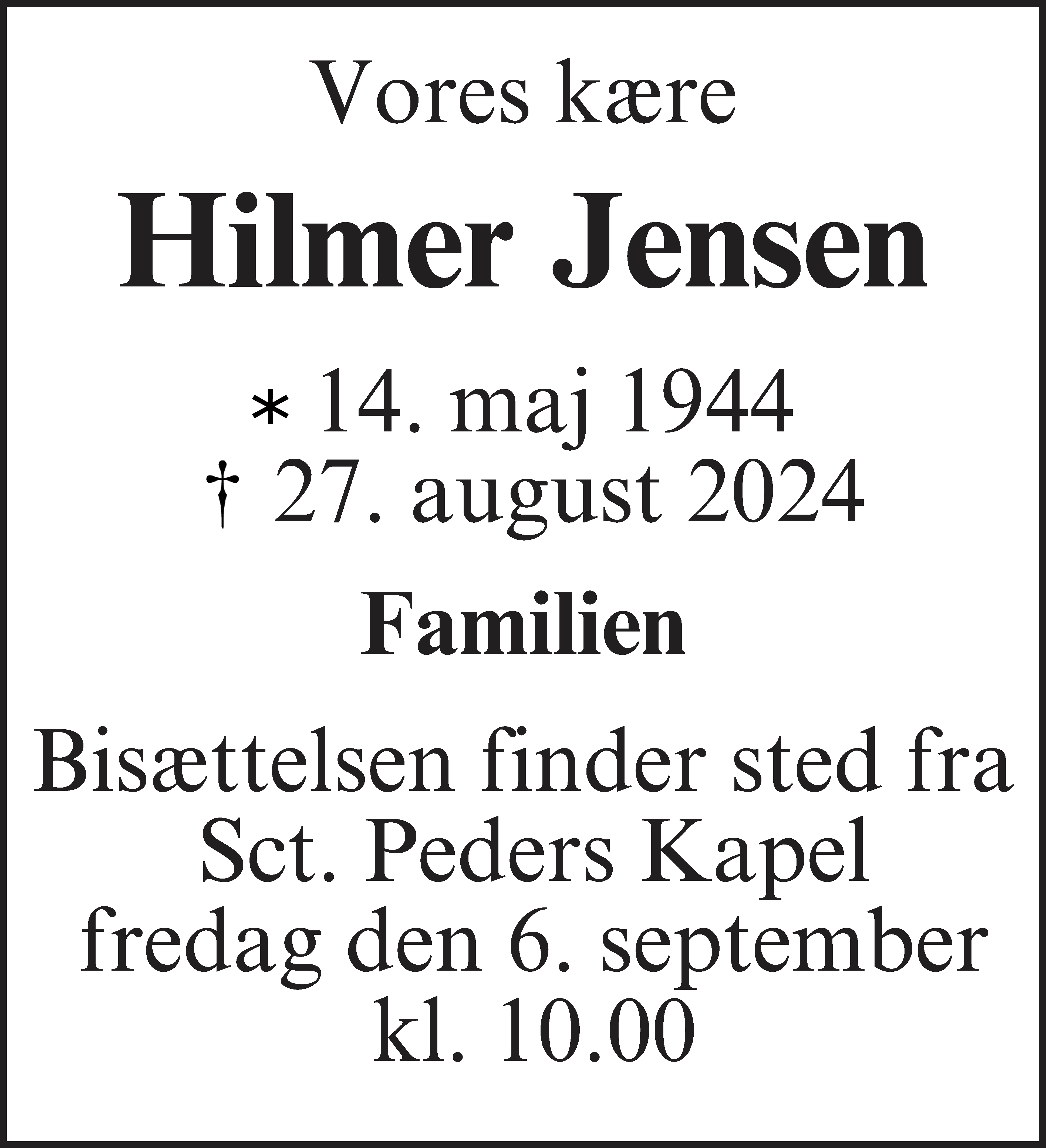 Dødsannonce for Ernst Hilmer Jensen