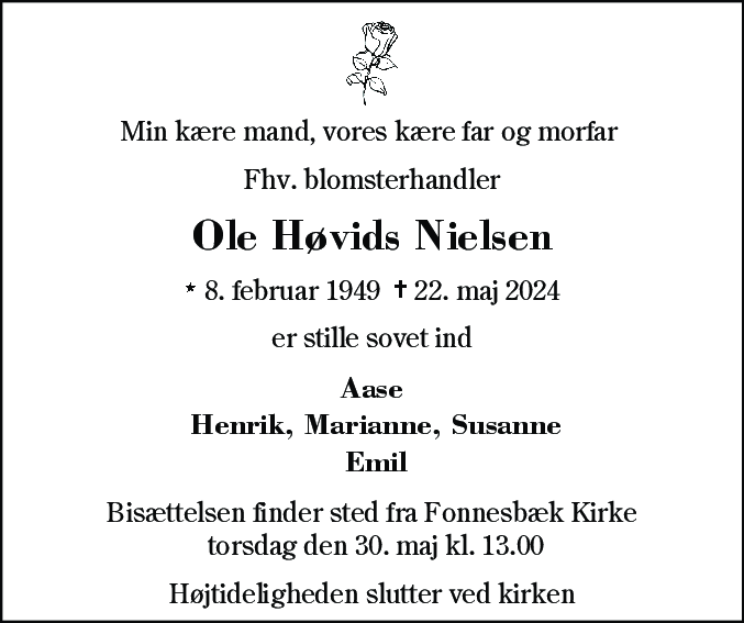 Dødsannonce for Ole Høvids Nielsen