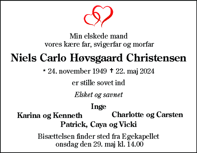 Dødsannonce for Niels Carlo Høvsgaard Christensen