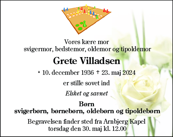Dødsannonce for Grete Villadsen
