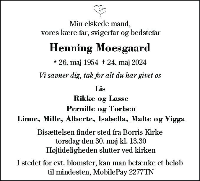 Dødsannonce for Henning Moesgaard