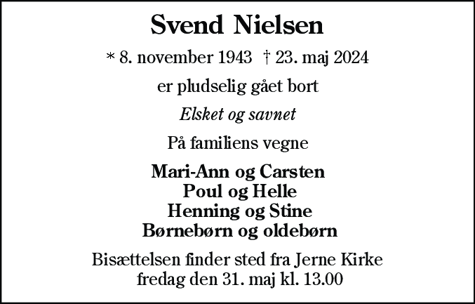 Dødsannonce for Svend Nielsen