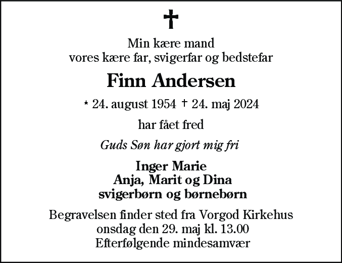 Dødsannonce for Finn Andersen