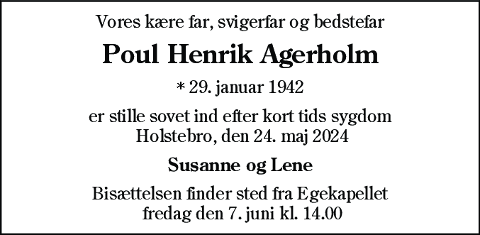 Dødsannonce for Poul Henrik Agerholm
