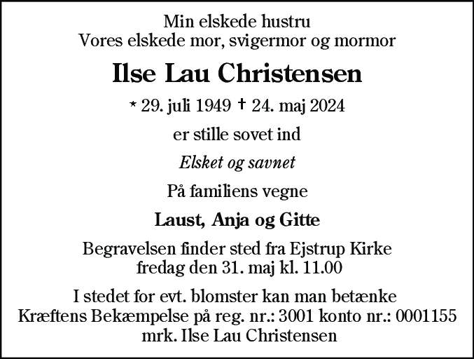 Dødsannonce for Ilse Randi Lau Christensen