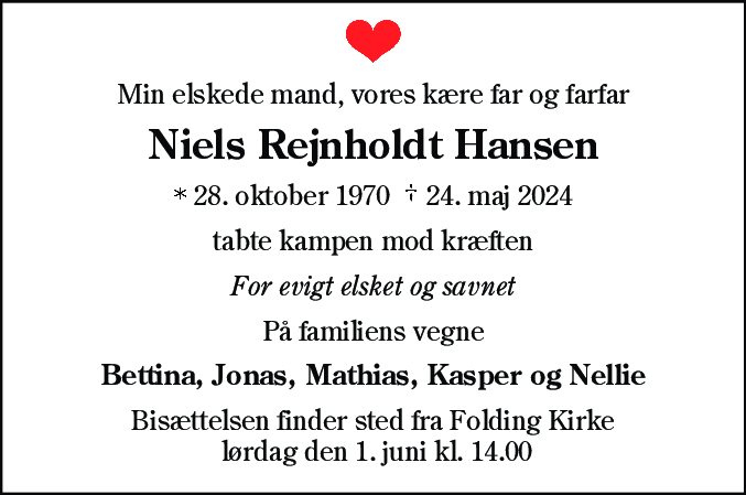 Dødsannonce for Niels Rejnholdt Hansen