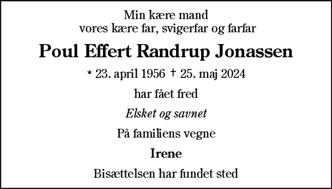 Dødsannonce for Poul Effert Randrup Jonassen