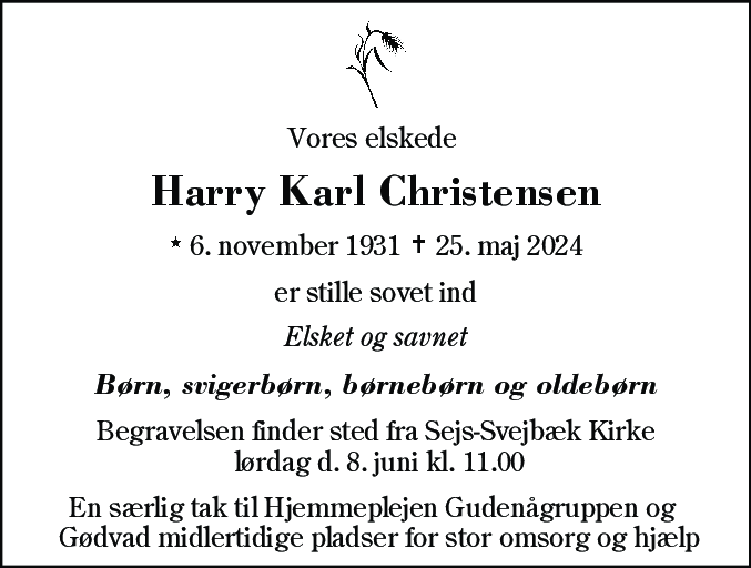 Dødsannonce for Harry Karl Christensen