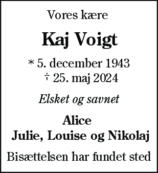 Dødsannonce for Kaj Voigt