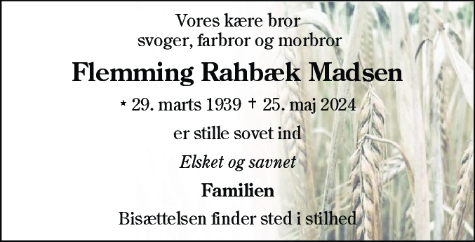 Dødsannonce for Flemming Rahbæk Madsen