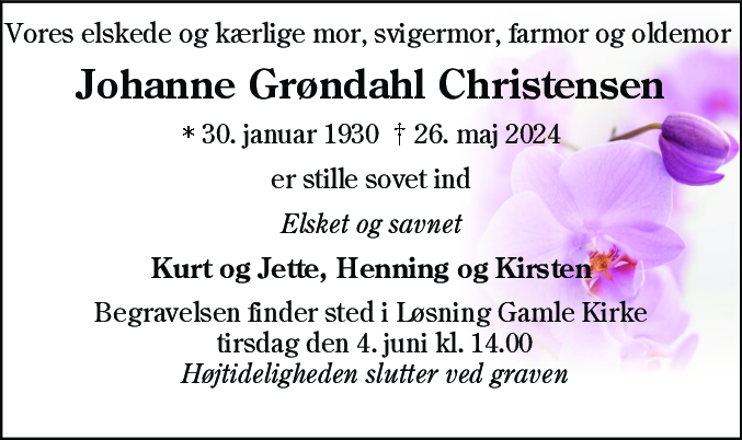 Dødsannonce for Johanne Grøndahl Christensen