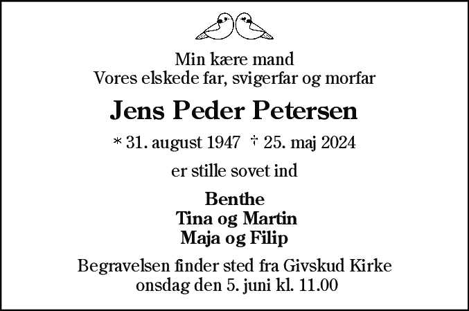 Dødsannonce for Jens Peder Petersen